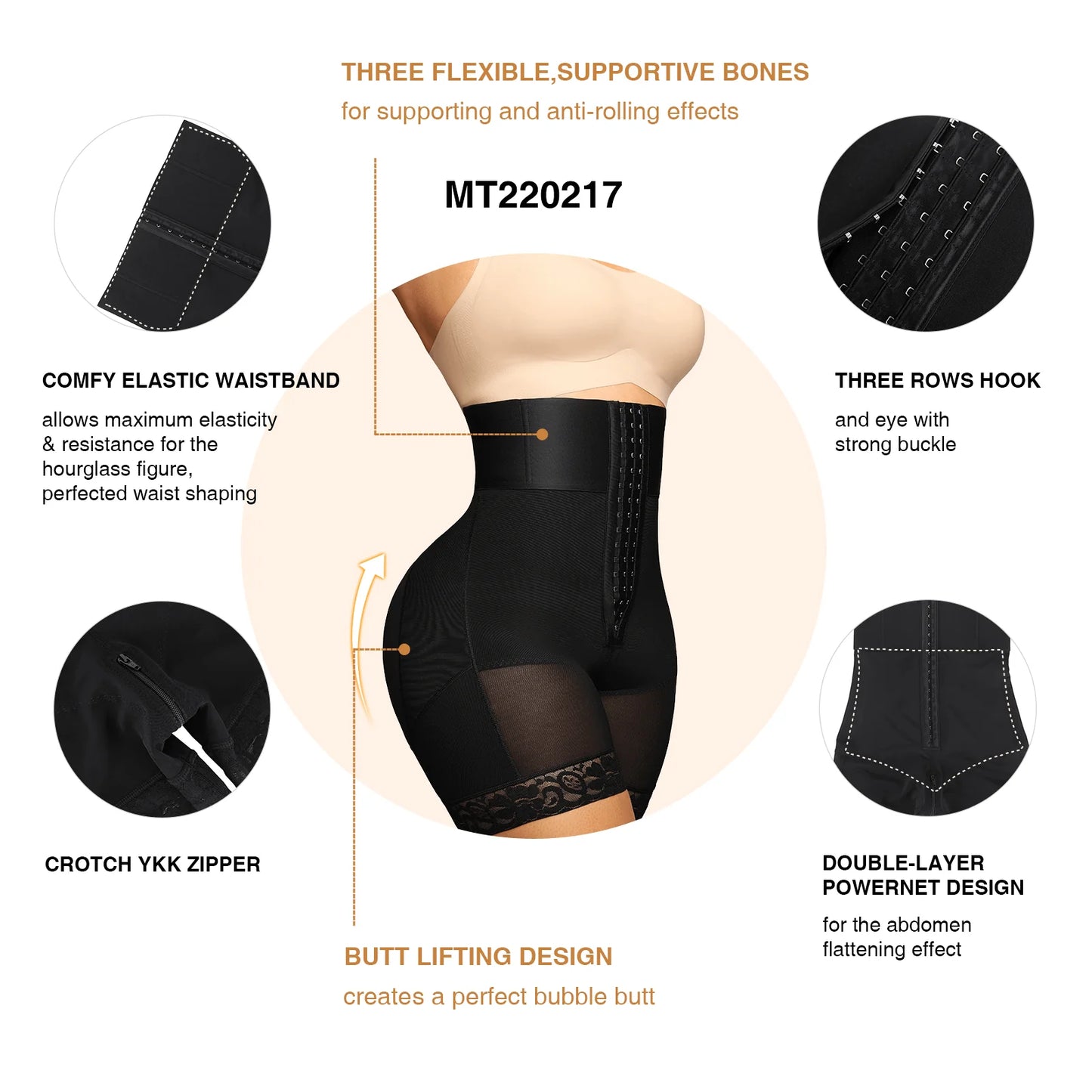 Luna (3-bones Triple-breasted High-waisted Elastic Body Butt Lifter)